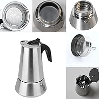 Vista 3 de 4 Cup Stovetop Espresso Maker Matte Stainless Steel Moka Pot Italian and Cuban Mocha Coffee Maker, Compatible with Gas, Electric, Ceramic, and