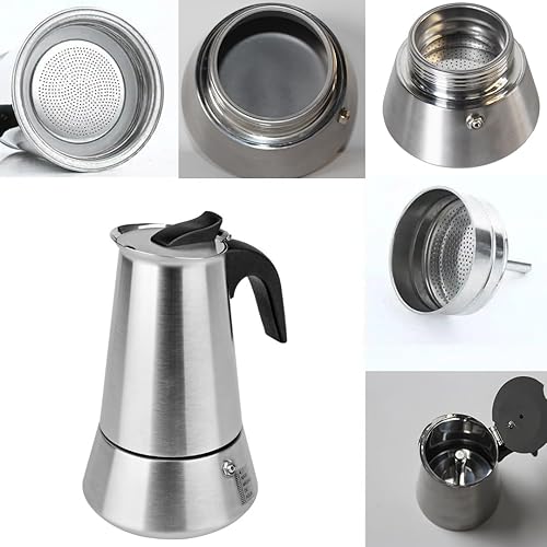 Miniatura 3 de Cafetera de café expreso de acero inoxidable mate, cafetera moka italiana y cubana, compatible con estufas de gas, eléctricas, de cerámica y de
