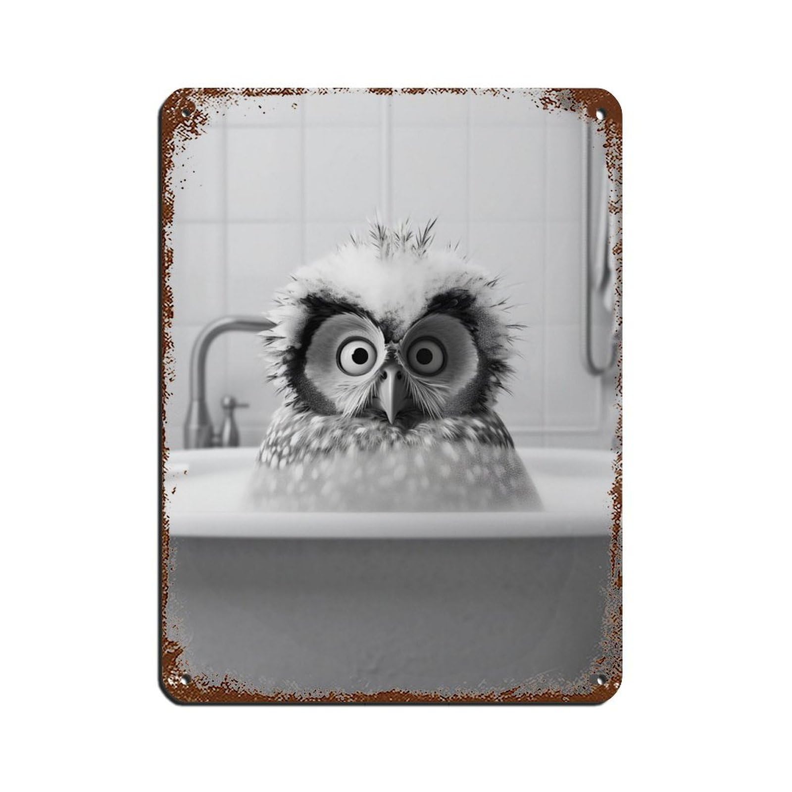 Adorable Owl in Tub Bathroom Art Poster Retro Poster Metal Tin Sign Chic Art Retro Iron Painting Bar People Cave Cafe Family Garage Poster Wall Decoration 12x16inch(30x40cm)