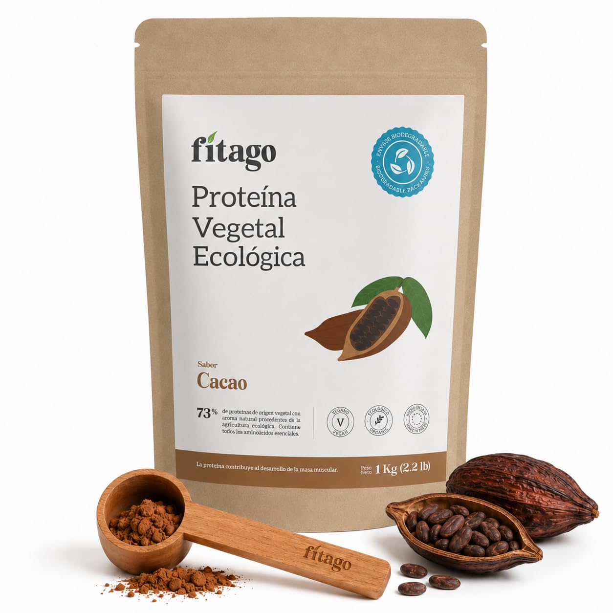 Proteina Vegana Ecologica en Polvo, 1kg | 73% Proteina Vegetal de Cacao