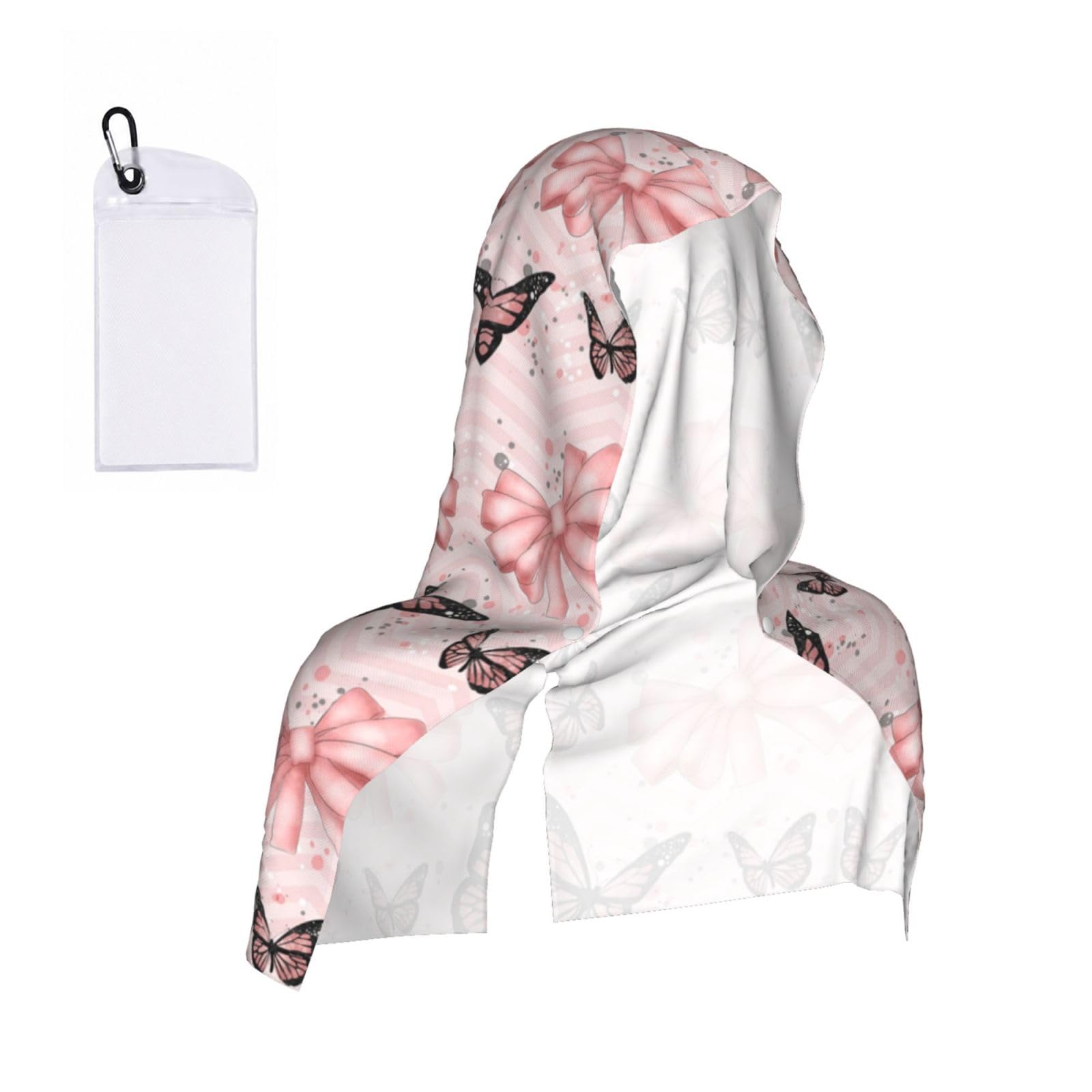 SATUSA Butterfly Pink Print Cooling Hoodie Towel, Cooling Towels For Neck And Face, Quick Drying Absorbent Cooling Head Towel Beach Camping Gym Construction(2pcs)