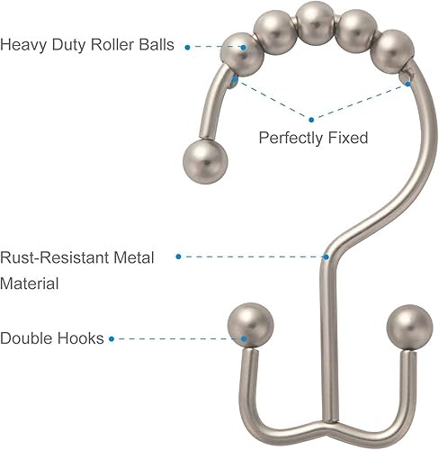 Miniatura 3 de Amazer Anillos de cortina de ducha ganchos de ducha dobles de metal resistentes al óxido para cortina de ducha anillos de ducha para cortina de baño