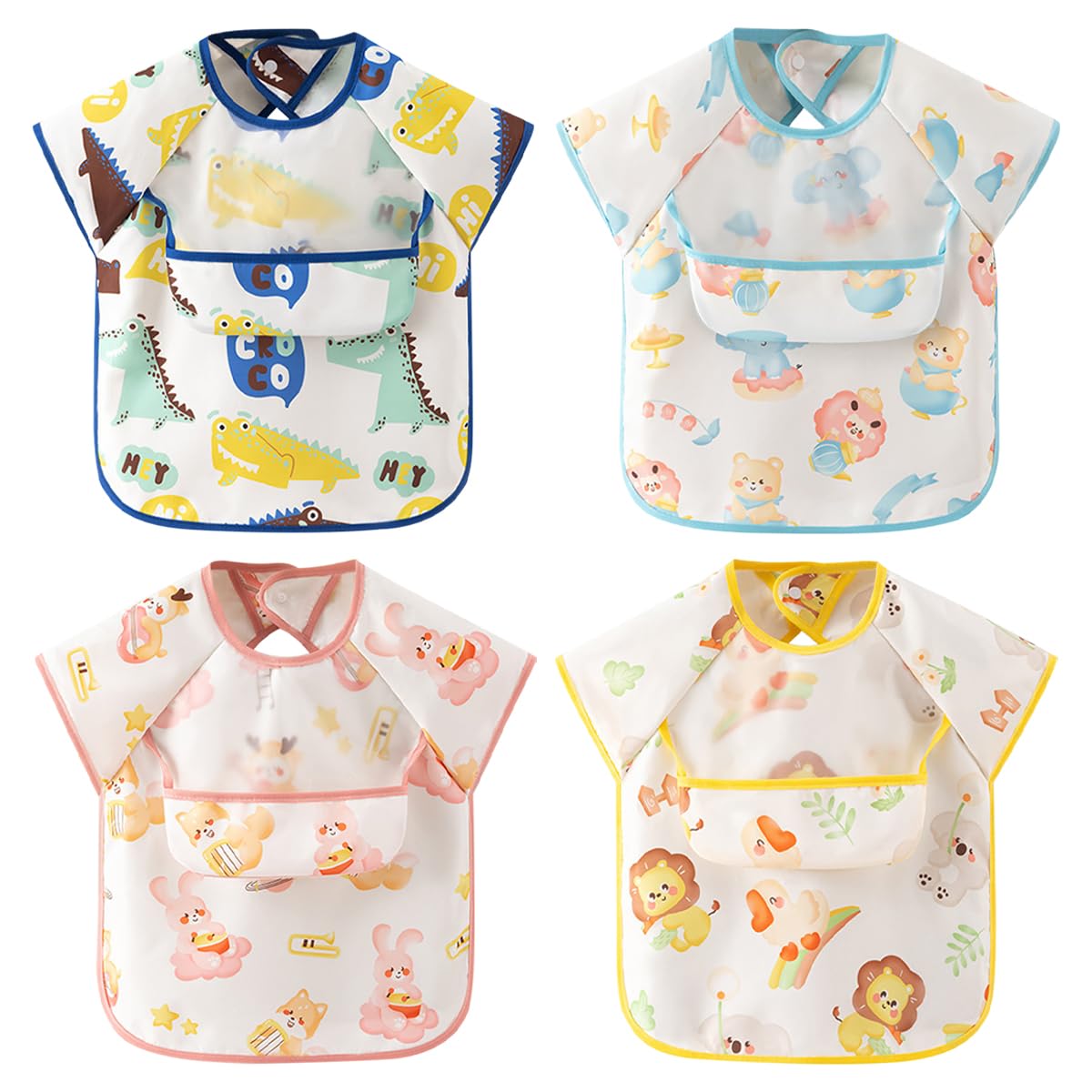 ACMEDE Weaning Bib with Short Sleeves, Soft and Skin-Friendly Material, Coverall Bibs for Baby Feeding 4pcs