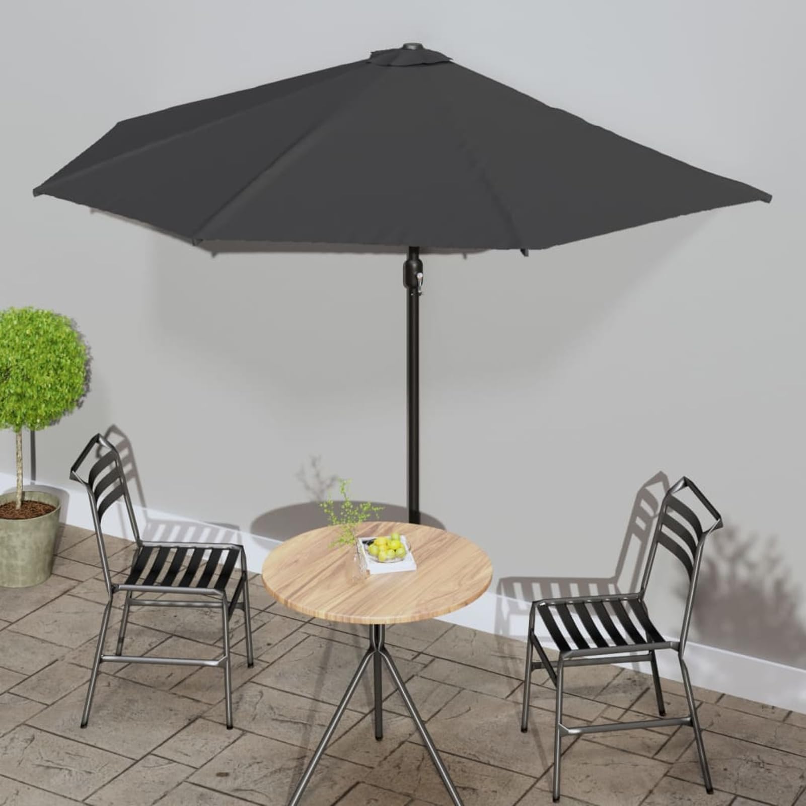 Homgoday Sombrilla de balcón semicircular Palo Aluminio Gris 300x155 cmSombrilla de Jardín, Protección UV Sombrilla Jardín Grande Orientable Jardín Parasol Balcón