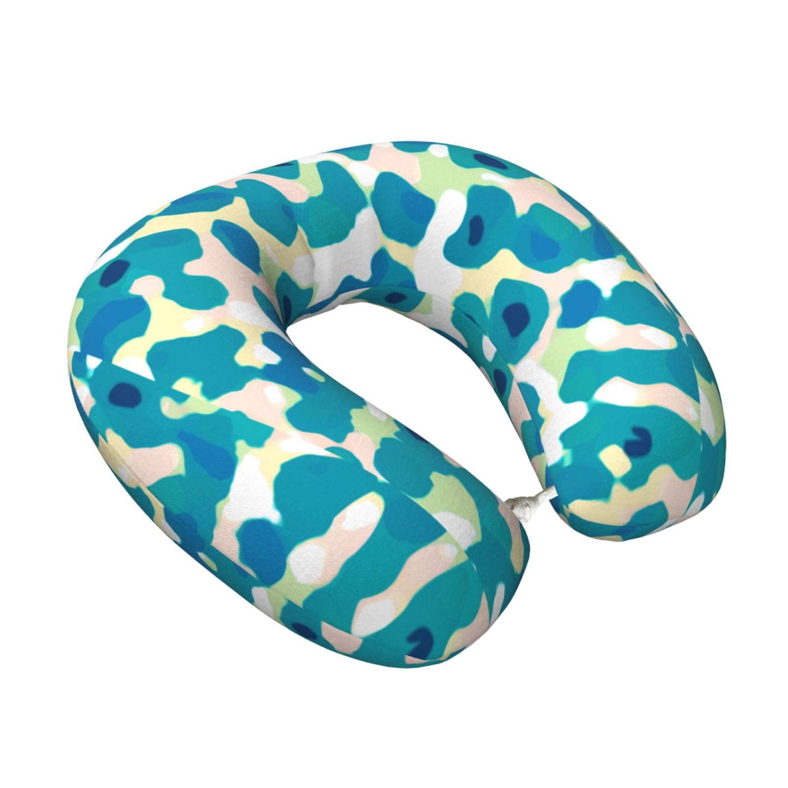 LKYMOH Teal Leopard Print, Travel Neck Pillow U-Shaped Memory Neck Support Soft Comfortable With Washable Cover For Airplane Car Traveling and Office