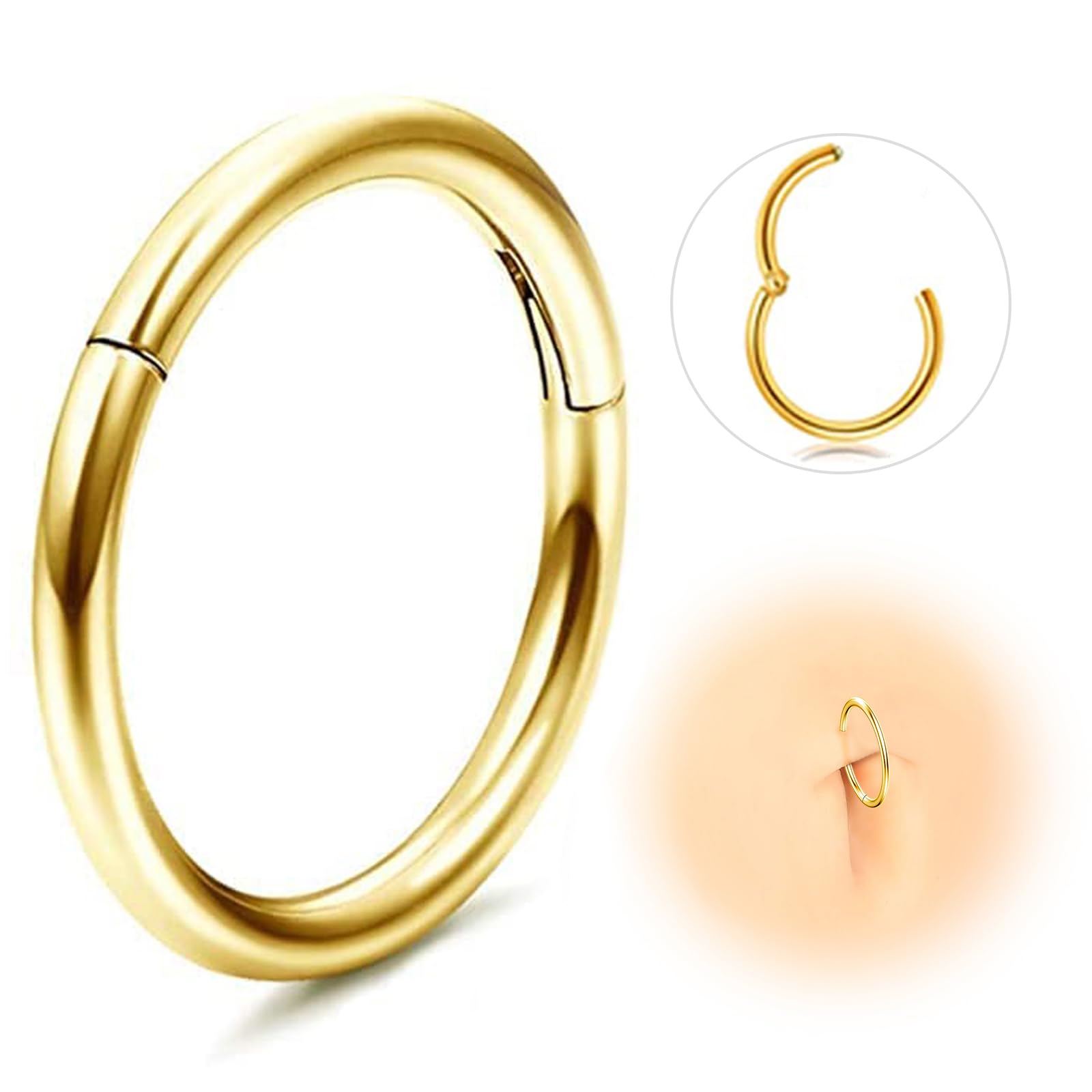 ESHIONER 14G Anillo para el Ombligo Clicker para Mujeres Piercing Ombligo de Titanio Piercing Ombligo de Oro Joyas Hipoalergénicas para el Cuerpo
