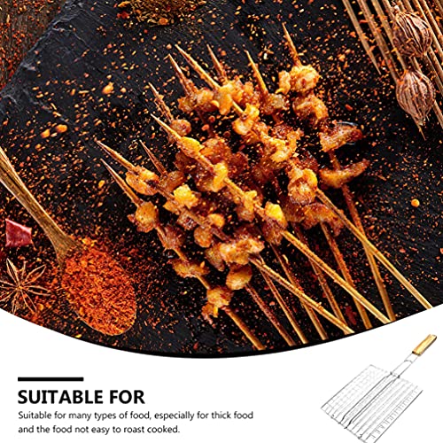 PRETYZOOM 2 Stücke Grill Edelstahl Fischbräter BBQ Grillkorb Grillrost Fischhalter Fisch Grillhalter Grillwender Fischgriller Gemüsehalter Backofenrost für Gemüse Steak Garnelen Brot