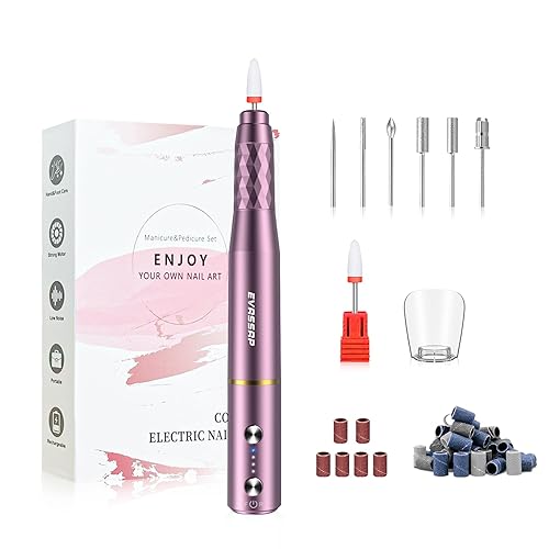 EVASSAP Juego de taladro de uñas eléctrico inalámbrico, máquina de taladro de uñas eléctrica recargable portátil, excelente herramienta de manicura