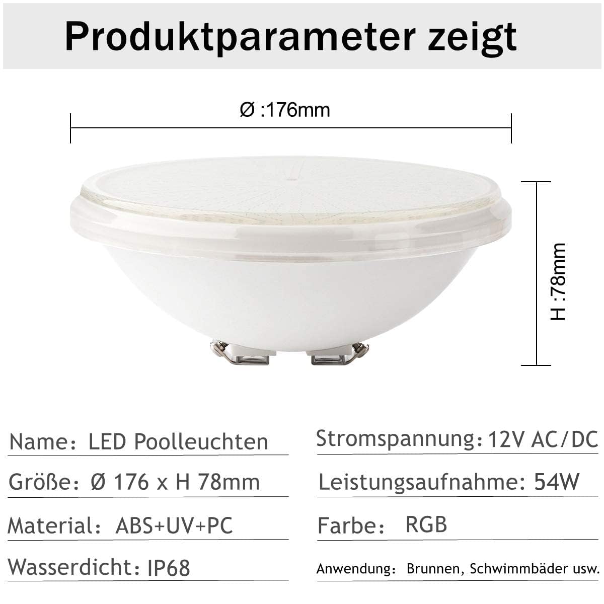 LED Poolleuchten, PAR56 LED Pool Unterwasserleuchten, RGBW Schwimmbadleuchten, IP68-Wasserdichte Poolscheinwerfer Flach, 54W 12V AC/DC Dimmbar mit Fernbedienung Poolbeleuchtung Flach