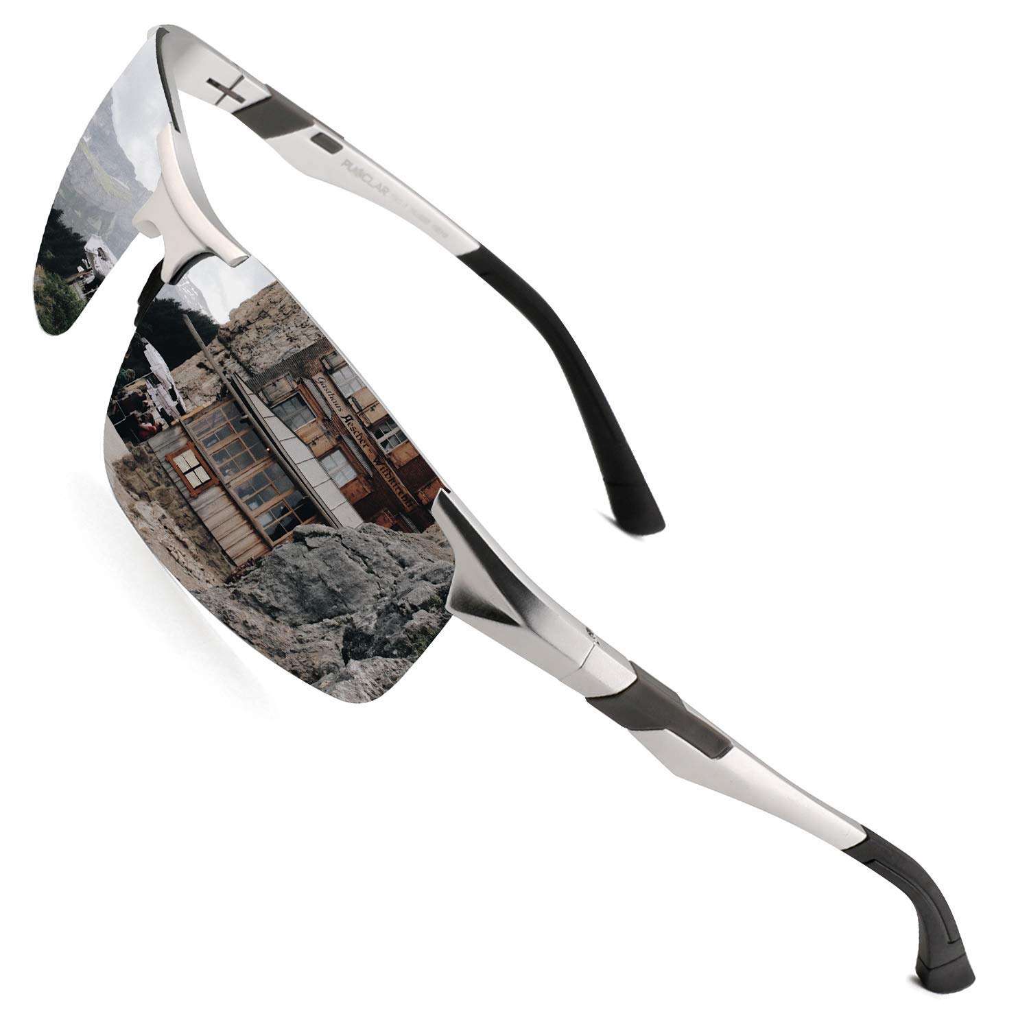 PUKCLAR Gafas de sol deportivas polarizadas para hombres y mujeres, gafas de sol para conductores, Al-Mg, metal rectangular, montura Cat 3 CE