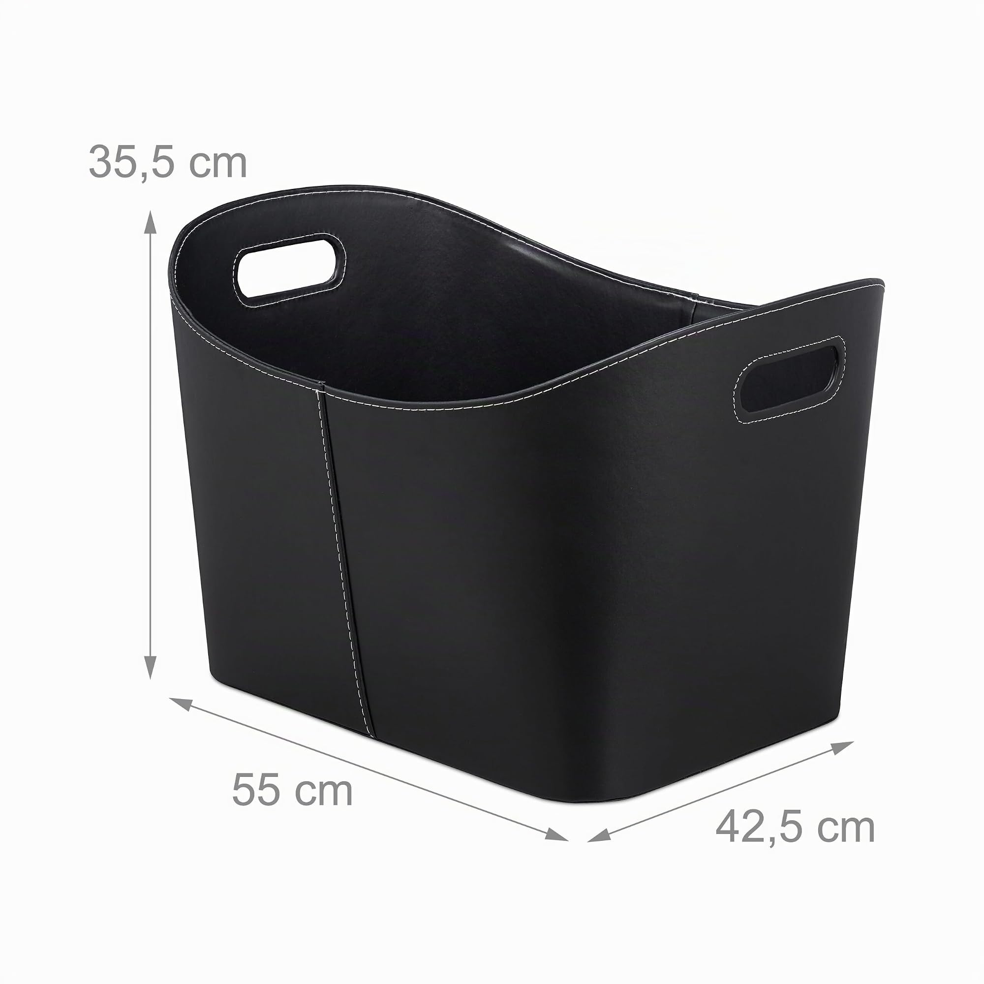 Relaxdays Cesta Leña con Asas, Leñero Interior, Cuero Sintético, 35,5 x 55 x 42,5 cm, Negro