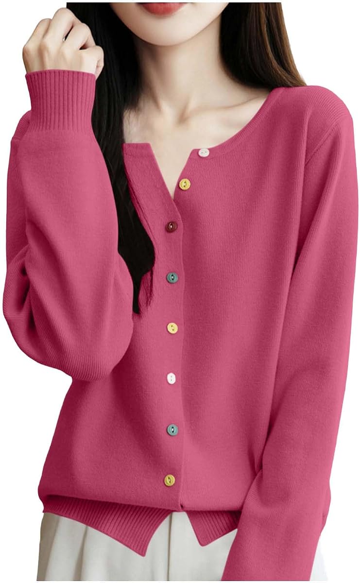 JOAU Women's Long Sleeve Button Down Crew Neck Comfy Warm Sweaters