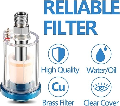 Miniatura 2 de YXCCSE 3 piezas de separador de aceite de agua, mini filtro de aire en línea, filtro de aerógrafo de entrada y salida NPT de 14 pulgadas, separador
