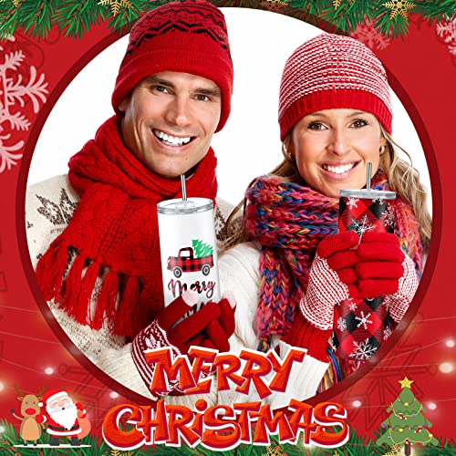 Maxdot 4 Pieces Christmas Tumbler Set Stainless Steel Christmas Mug Double Insulated Water Cup Vacuum Skinny Travel Tumbler For Lovers, 20 Oz With Lids Straws And Brushes(Buffalo Grid Style) #TOP3