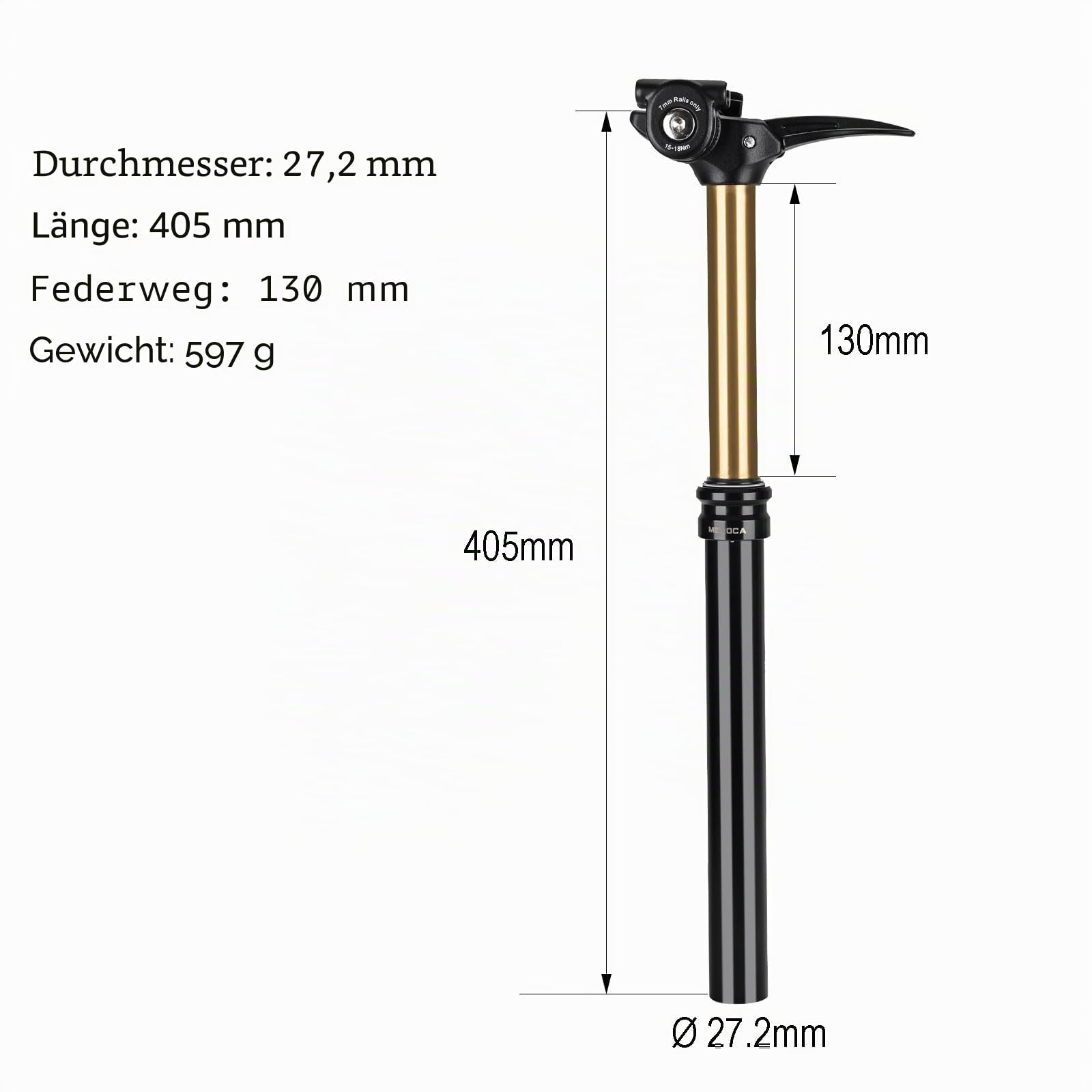 Teleskop-Fahrrad-Sattelstütze 27,2mm/30,9mm/31,6mm – Hydraulische Sattelstütze Absenkbar, Höhenverstellbarer Dropper Post für MTB, Gravel, Rennrad, E-MTB | Belastbar bis 120 kg