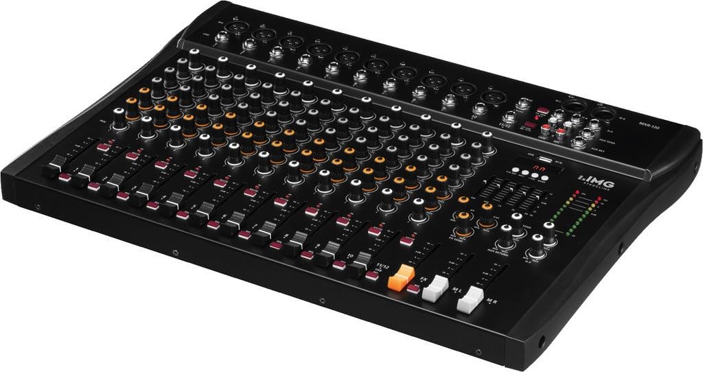 IMG 200100 STAGELINE MXR-120, 12-Kanal Audio-Mischpult mit integriertem MP3-Player und Bluetooth-Empfänger, Audio-Console mit 10 Mono-Eingangskanälen mit Gainregler, Mix-Pult in Schwarz