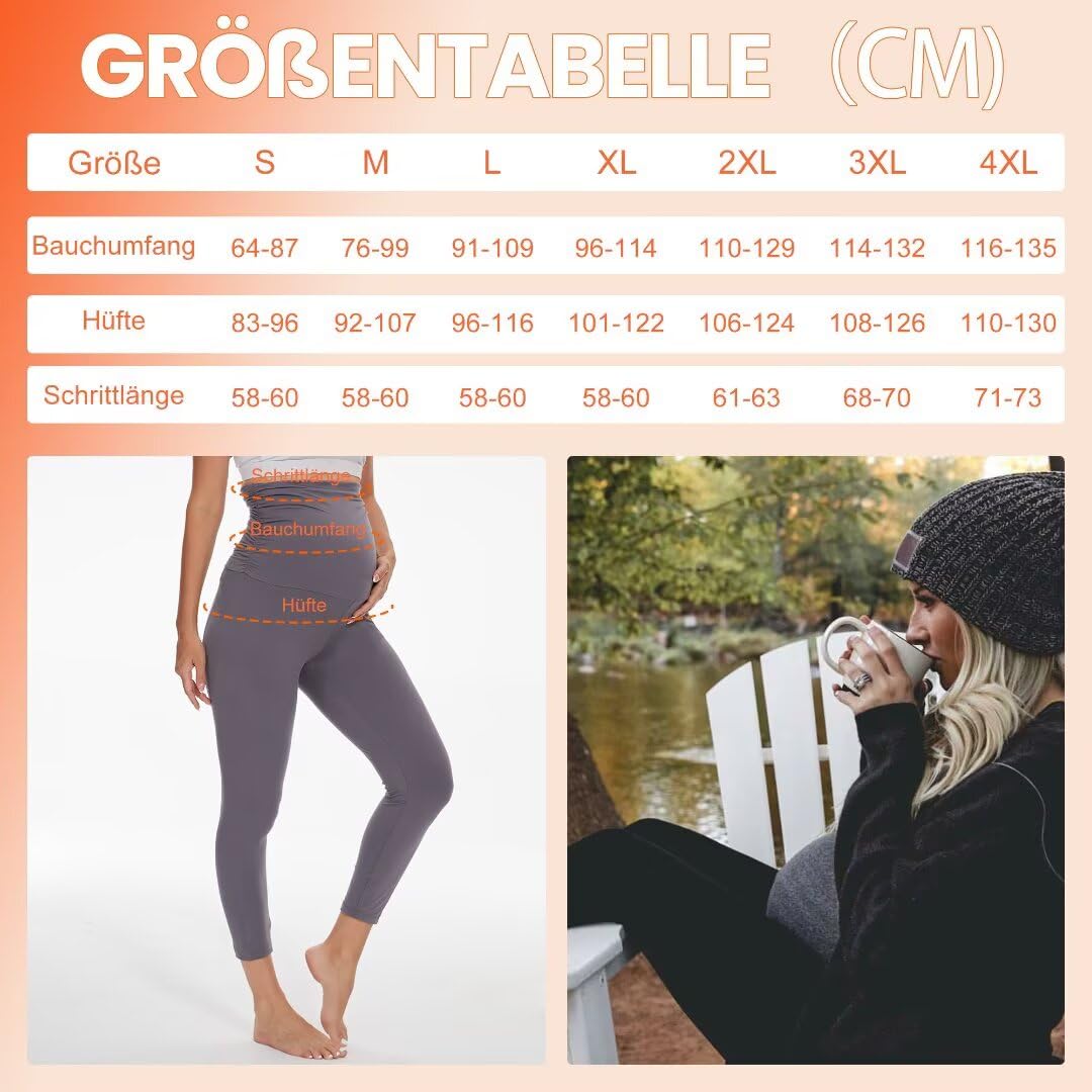 TNNZEET Legginsy ciążowe damskie, moda ciążowa, nieprzezroczyste, legginsy ciążowe, długie z kieszeniami do jogi