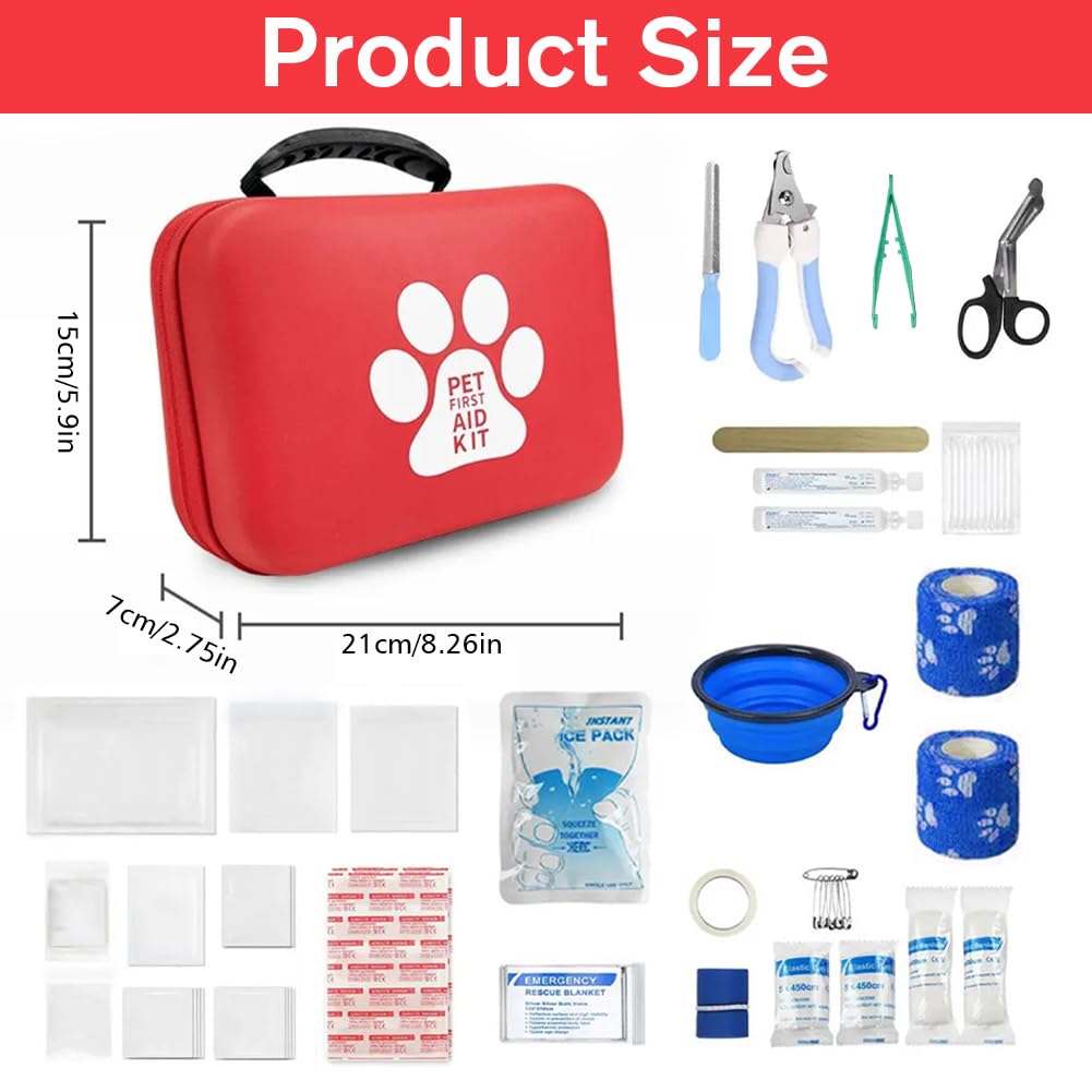 Kit de primeros auxilios para perros y gatos, 27 piezas, botiquín de viaje para perros, botiquín de primeros auxilios para mascotas, farmacia para perros, bolsa de emergencia para viajes y