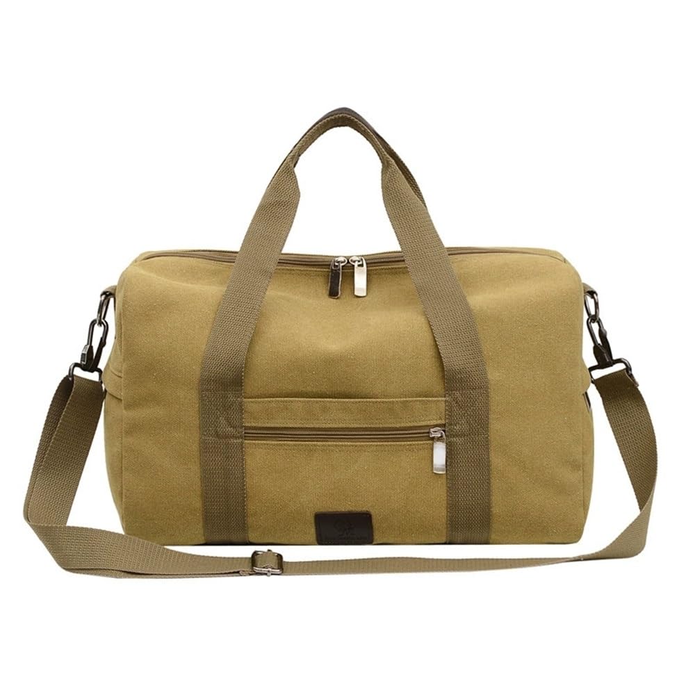 Reisetasche Sporttasche Herren Retro Einfache Handtasche Schultergepäck Reise Canvas Tasche für Männer Frauen(Khaki,44x19x26cm)