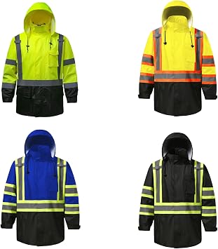 Reflective Rain jackets for men waterproof,Hi Vis Safety Coat,LG/XL