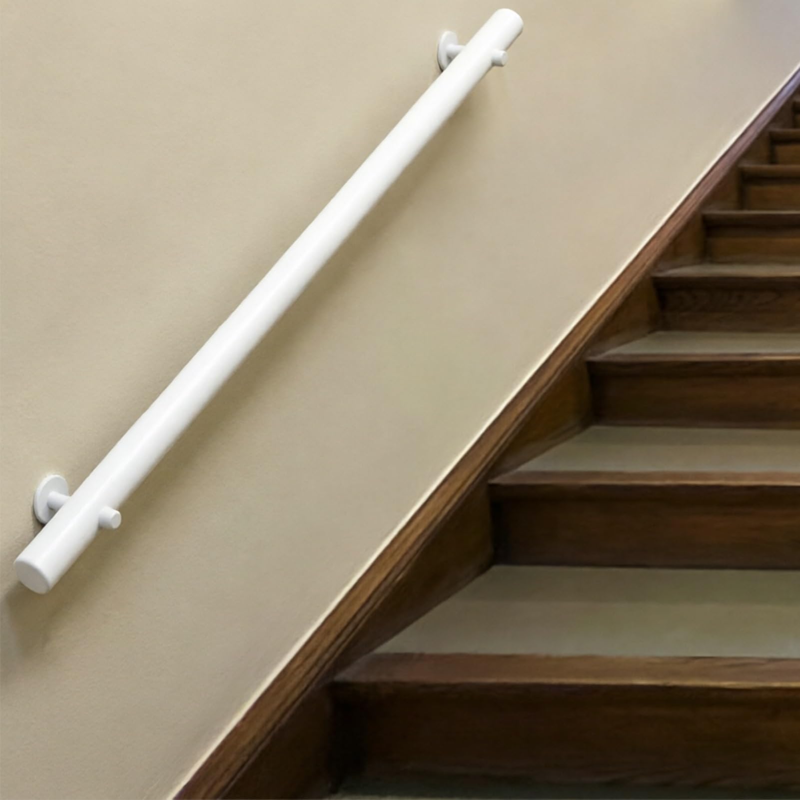 DMCHENGMA Non-Slip Wood Stair Banister, 30cm/50cm/60cm/80cm/90cm/100cm Wall Mount White Round Hand Rail(3.6ft/110cm)