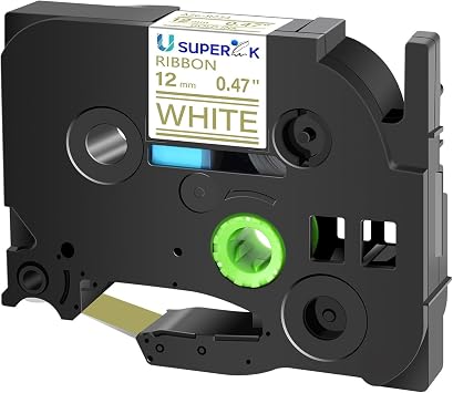 USUPERINK 30 Pack TZe-R234 12mm 0.47 Satin Ribbon Tape Compatible with Brother P Touch Label Tape 1/2 inch TZ-R234 TZeR234 Gold on White Embellish Fabric Label for PT-H100 PT-H110 D200