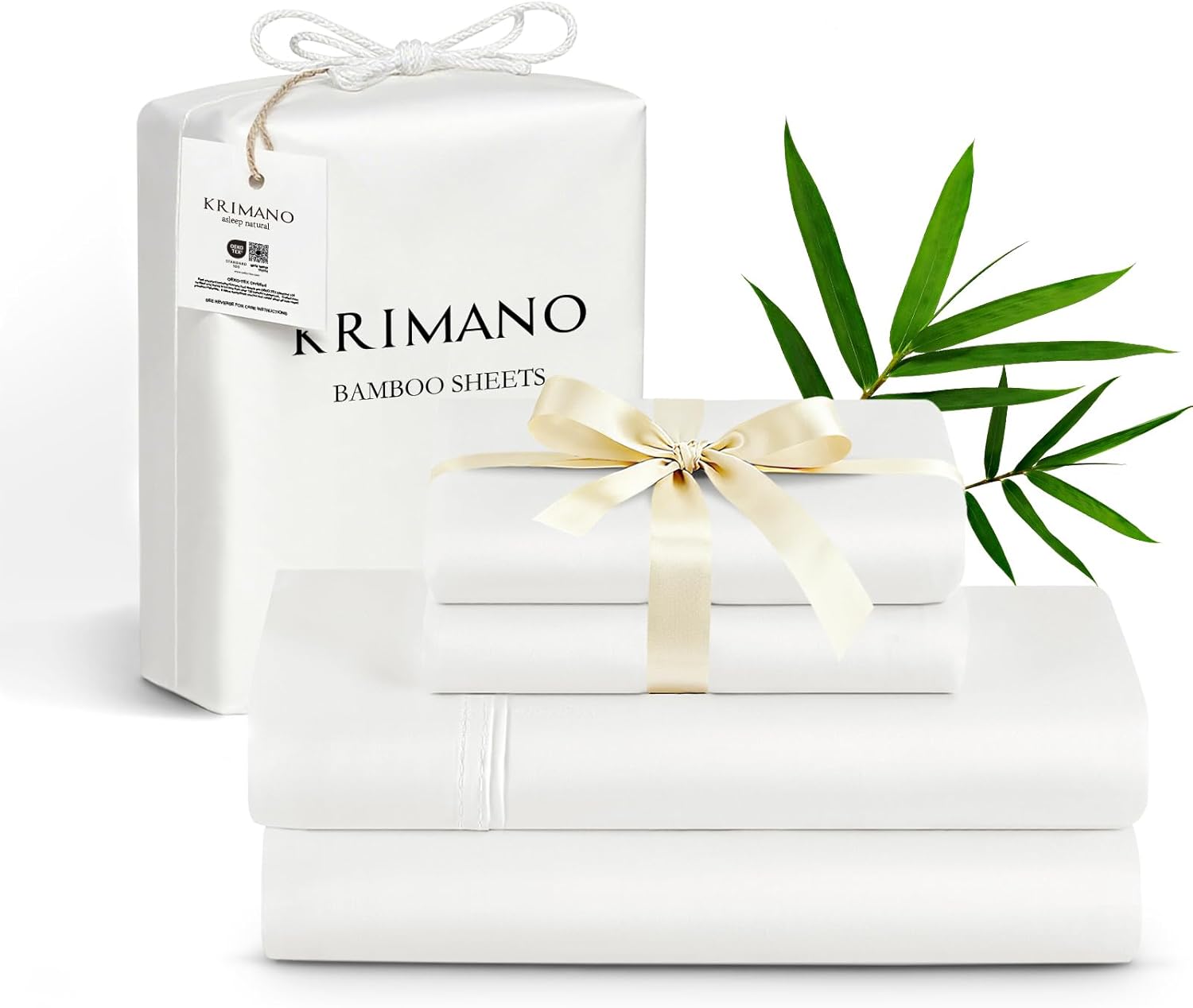 Queen Size Sheet Set, Bamboo Sheets for Bed Set 4pcs, 100% Organic Viscose Derived from Bamboo, Hotel Luxury Silky & Cooling for Hot Sleepers, Deep Pocket Up to 17", White