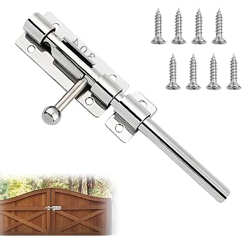 Bolt Latch 304 Stainless Steel Gate Latch with Hole with 8 Pieces Screws Thickened Door Latch Gate Latch for Padlock Lock for Home Yard Garden Gate Fence 16 cm