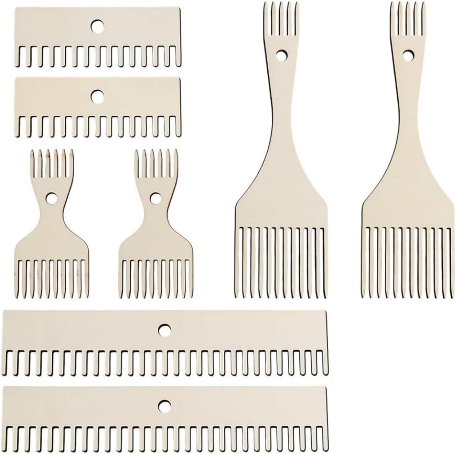 8Pcs Wooden Weaving Combs Set for Smoothing Fibers in Knitting Crochet and Handcraft Set Fiber Art Tools Thread Tapestry Supplies Crochet Accessories Wood Comb Sweater Scarf Accessories Natural Wood