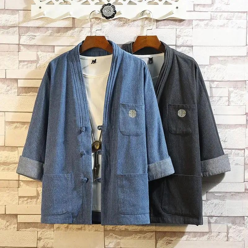 Bata taoísta suelta para hombre que busca ropa cómoda y fresca en verano 4