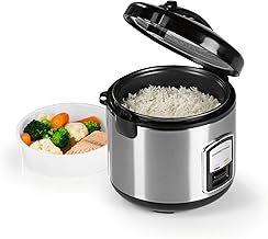 GOURMETmaxx Compact Rice Cooker & Steamer, 1 Litre, Includes Steam Insert, Garden Pot, Rice Spoon & Measuring Cup, Warming…