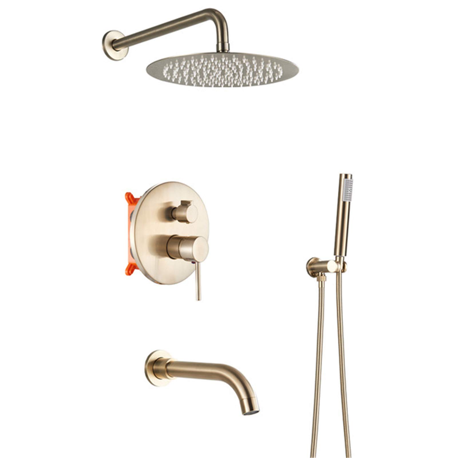 Robinet de douche encastré et mitigeur or brossé 3 voies