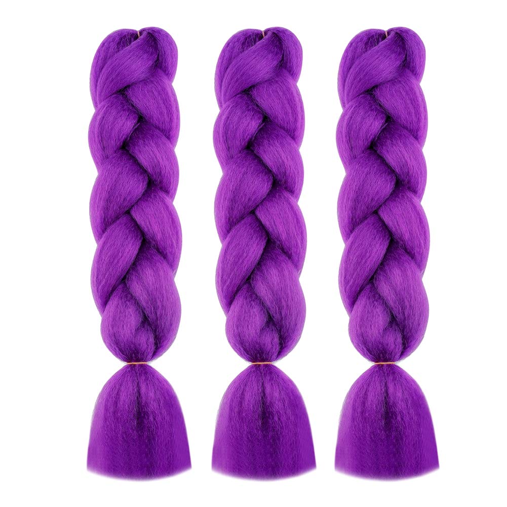 Synthetic Braiding Hair Purple Colored Hair Extensions for Braids Jumbo Hair 3pcs