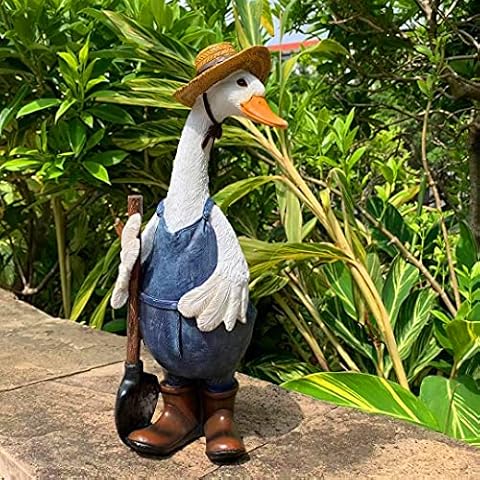 iRonrain Garden Statues Gardener Couple Duck, Indoor Outdoor Decorations Cute Ducks Art Décor Goose Figurine Ornament for Yard Home Garden Patio and Office (Male) Cover
