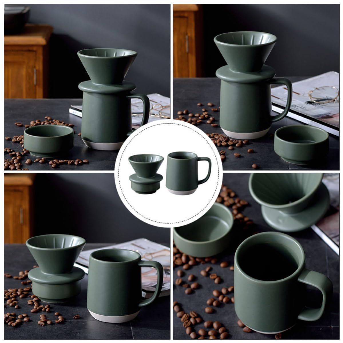 PRETYZOOM Taza de Filtrado de Café Función de Cerámica Verde Filtro Fino y Diseño Portátil de Forma Práctica preparar para Leche