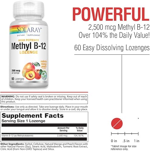 Miniatura 2 de Solaray, B-12 Pastilla de metilo, 60 unidades