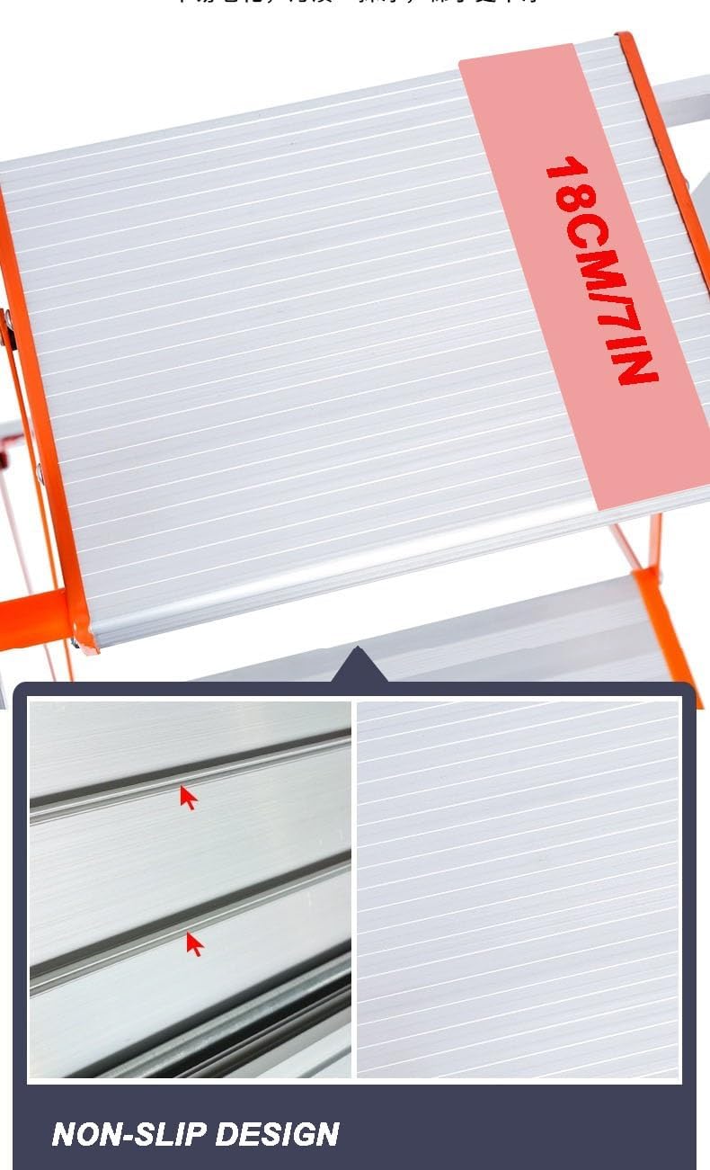 HYO&ZOY Step Ladders 6-Step Folding Step Stool Wide Anti-Slip Pedal Portable Step Stool Ladder Flower Stand Home Storage Rack Lightweight 330 lbs Load, Aluminum (Size : 3-Step)