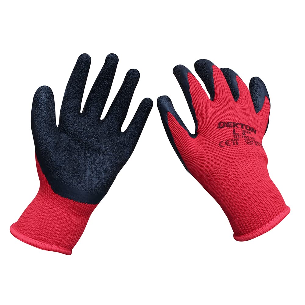 Dekton Black 9/L Heavy Duty Professional Latex Coated Working Gloves | Ultimate Protection For Diy & Tradesmen | Ultra Grip Material | Ce Cat 2 & En388 Certified | Ideal For Protection In Various Task