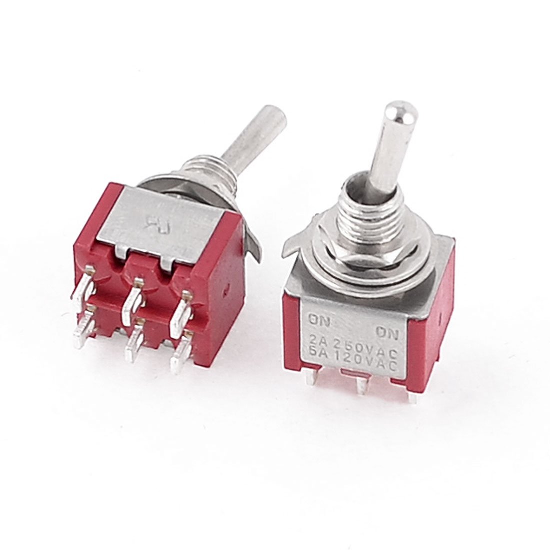 Sourcing Map Sourcingmap 2Pcs Ac250v/2A 120V/5A On/On 2 Position Dpdt 6 Terminals Toggle Switch