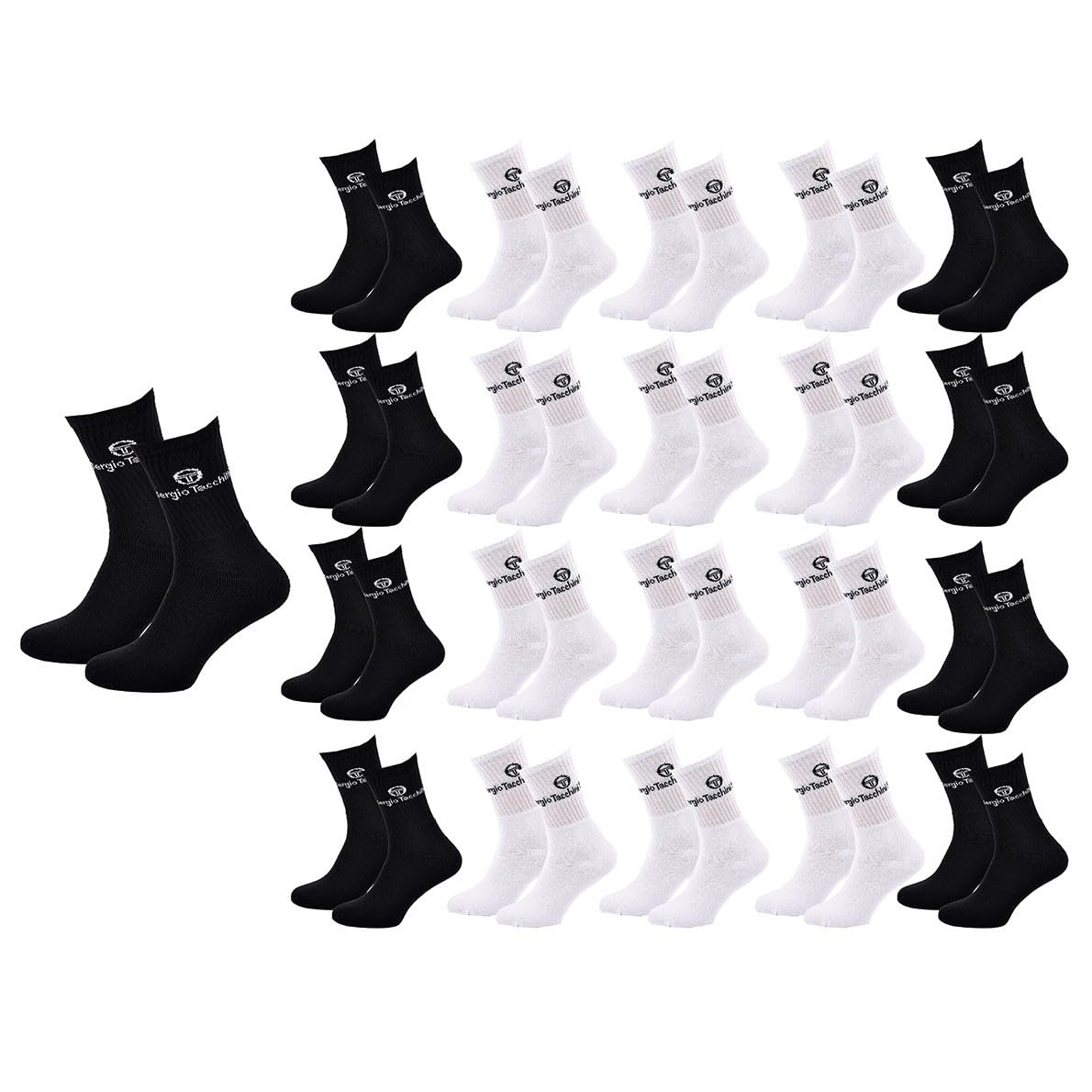 Ozabi Chaussettes SPORT SERGIO TACCHINI - Pack de 20 Paires + 1 GRATUIT - Mi-Mollet (Crew) – Confort, Respirabilité et Style – Tailles 39/42 et 43/46 – Blanc, Noir ou Assorti