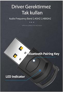 PC / PS5 / PS4 Uyumlu USB Bluetooth 5.0 Ses Verici (Dongle) – Kablosuz Kulaklık Bağlantı Adaptörü – Düşük Gecikme, Tak & Çalıştır