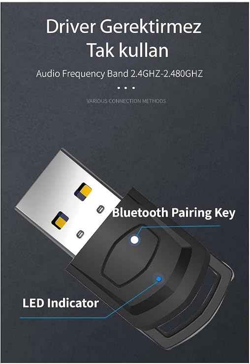 PC / PS5 / PS4 Uyumlu USB Bluetooth 5.0 Ses Verici (Dongle) – Kablosuz Kulaklık Bağlantı Adaptörü – Düşük Gecikme, Tak & Çalıştır