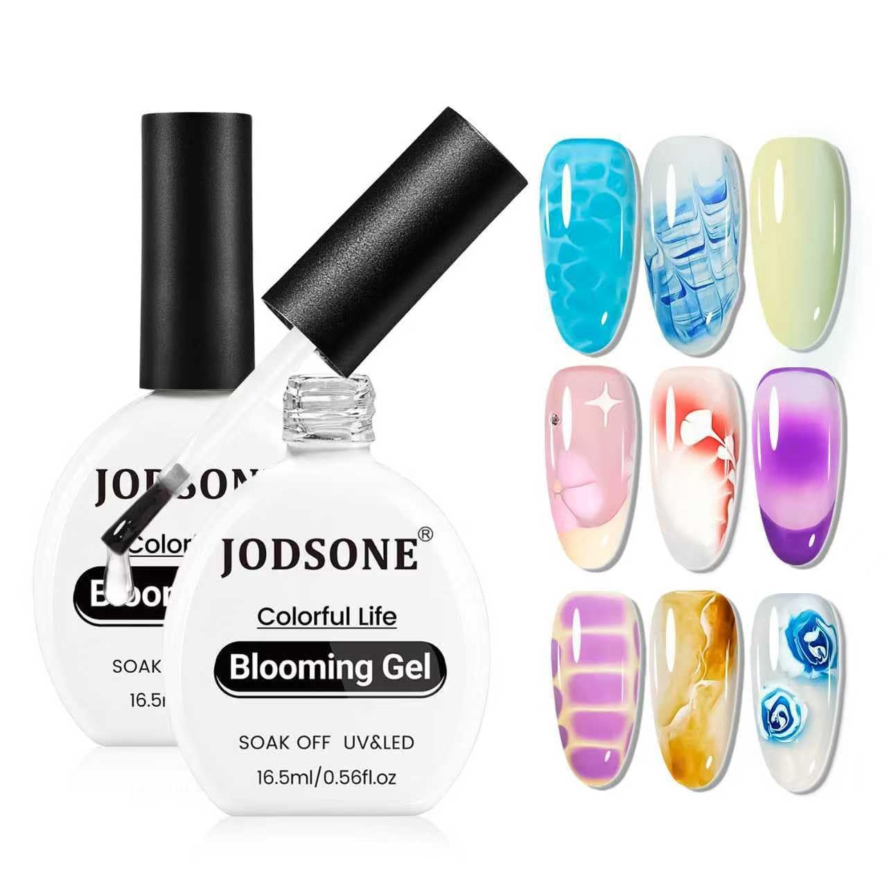 JODSONE 2 Stück Blühende Gel-Nagellack 16,5 ml jeweils – Klarer Blühender Gel für Marmor, Aquarell, Farbverlauf, Floralprint und natürlicher Steineffekt, einfaches Verteilen für DIY-Designs