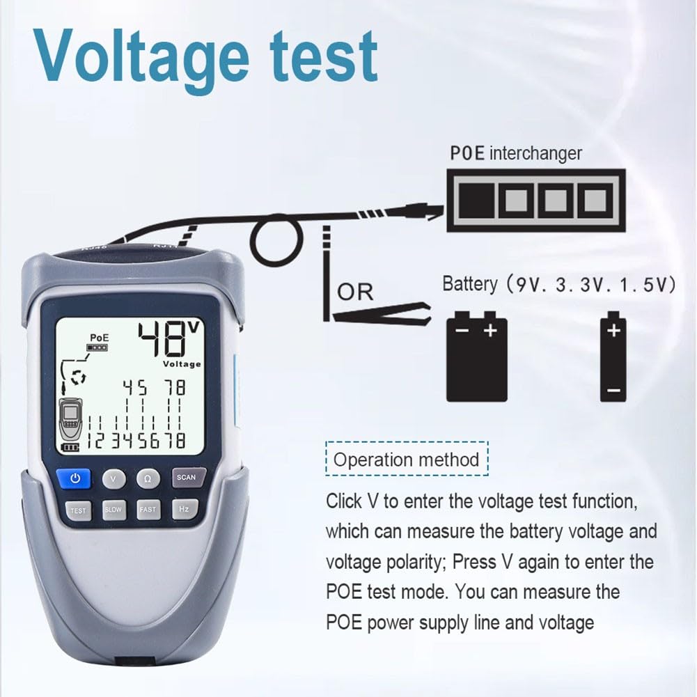 Digitaler Netzwerkkabeltester ET612/ET613 für PoE, Ethernet-Kabeltester mit LCD, Spannungsmessung und Kabelsuche, Analog-Digital-Modi 3km