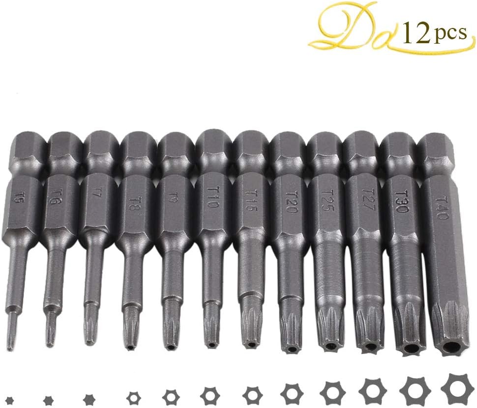 Dayree 12pcs Torx Screwdriver Bits with 50 mm 1/4 Inch Hex Shank T5-T40 Magnetic Security Screw Driver Drill Bit Set