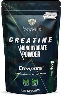 Foodelis Creapure® Creatin Monohydrat Pulver 500g – 100% reines Kreatin Monohydrat Creapure – geschmacksneutral, hochrein, ohne Zusätze – Non GMO – inkl. Dosierlöffel & leicht löslich