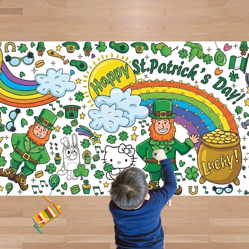 Image of St Patricks Day Giant Coloring Tablecloth,St Patricks Day Crafts for Kids - 72x30 Inches, Paper Coloring Banner Games Activities Gifts Party Decorations