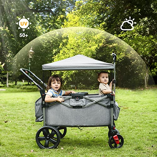 Ever Advanced Foldable Wagons For Two Kids & Cargo, Collapsible Folding Stroller With Adjustable Handle Bar,Removable Canopy With 5-Point Harness #TOP1