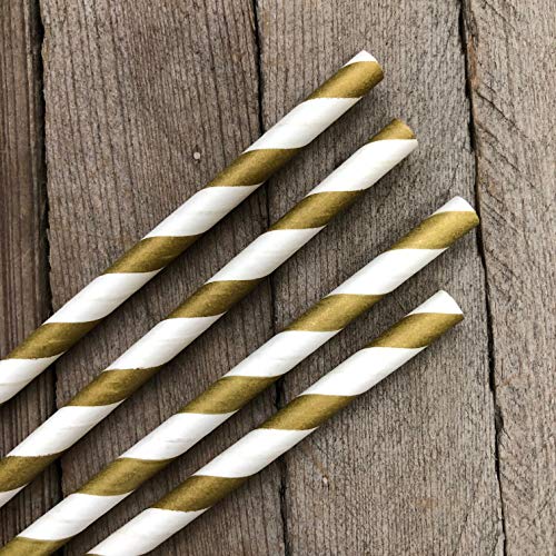 Pitillos de papel rayados dorado y blanco, paquete x50 miniatura 2