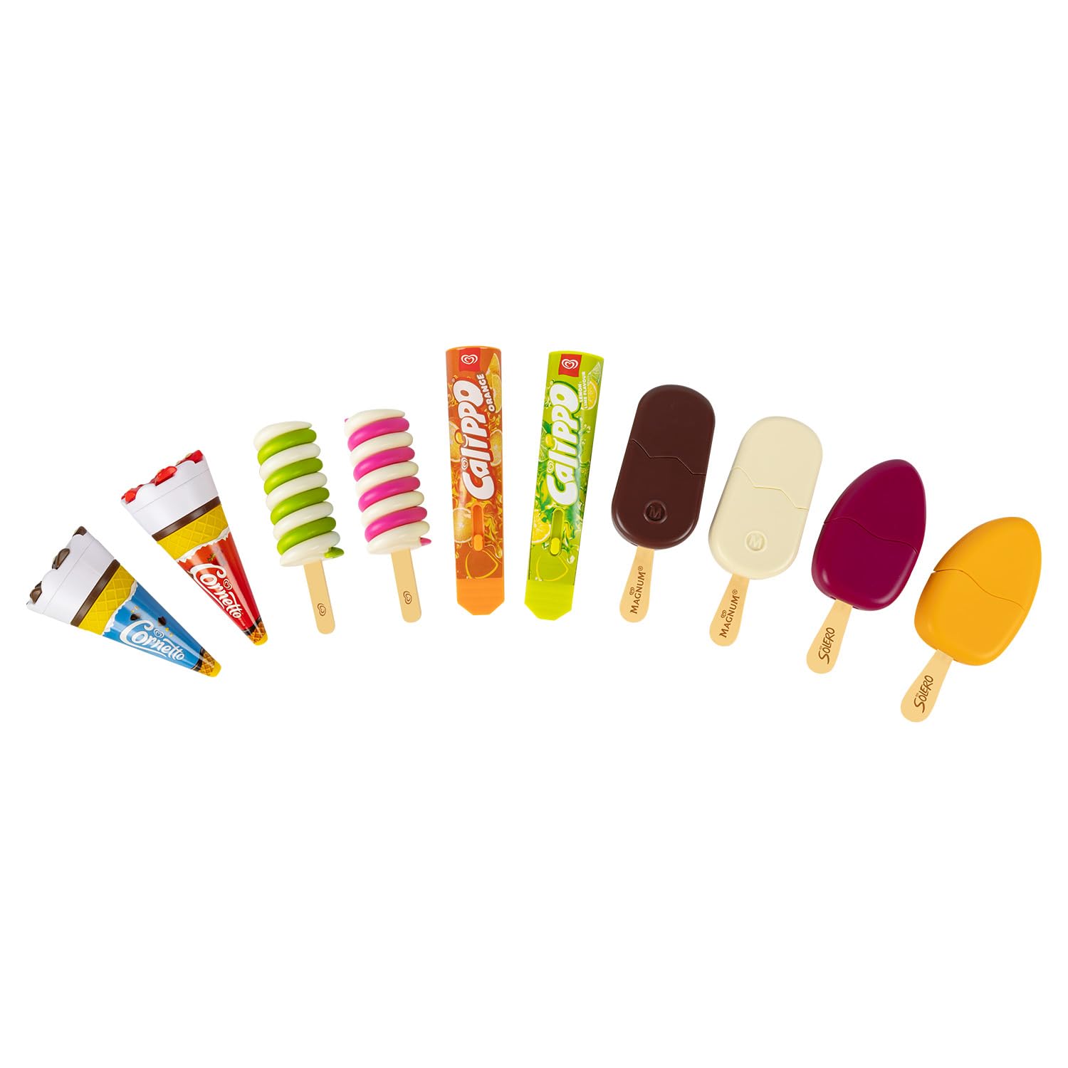 Casdon Walls Play Ice Creams Pack of 10 - Toy Ice Cream Set for Children Aged 2+ - Includes Calippo, Twister, Magnum, Cornetto & Solero Styles - Pretend Play Food Toys